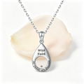 Silver tone stainless steel hollow teardrop mustard seed pendant necklace engraved With Faith All Things Are Possible