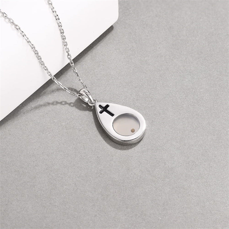 Silver Tone Stainless Steel Faith Teardrop Mustard Seed Necklace - "With Faith All Things Are Possible"